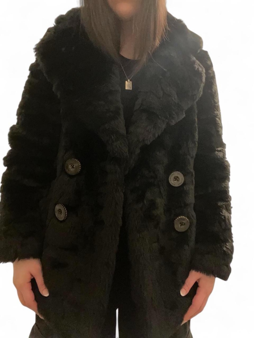 Juicy Couture Vintage Black Faux Fur Double-Breasted Coat